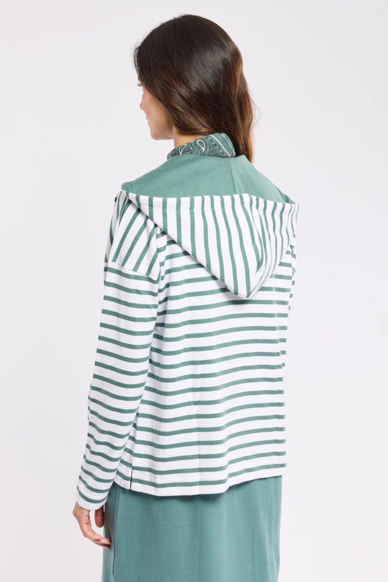 Striped Button-up Cardigan - Rustic Cotton - Blanc/Silver Pine