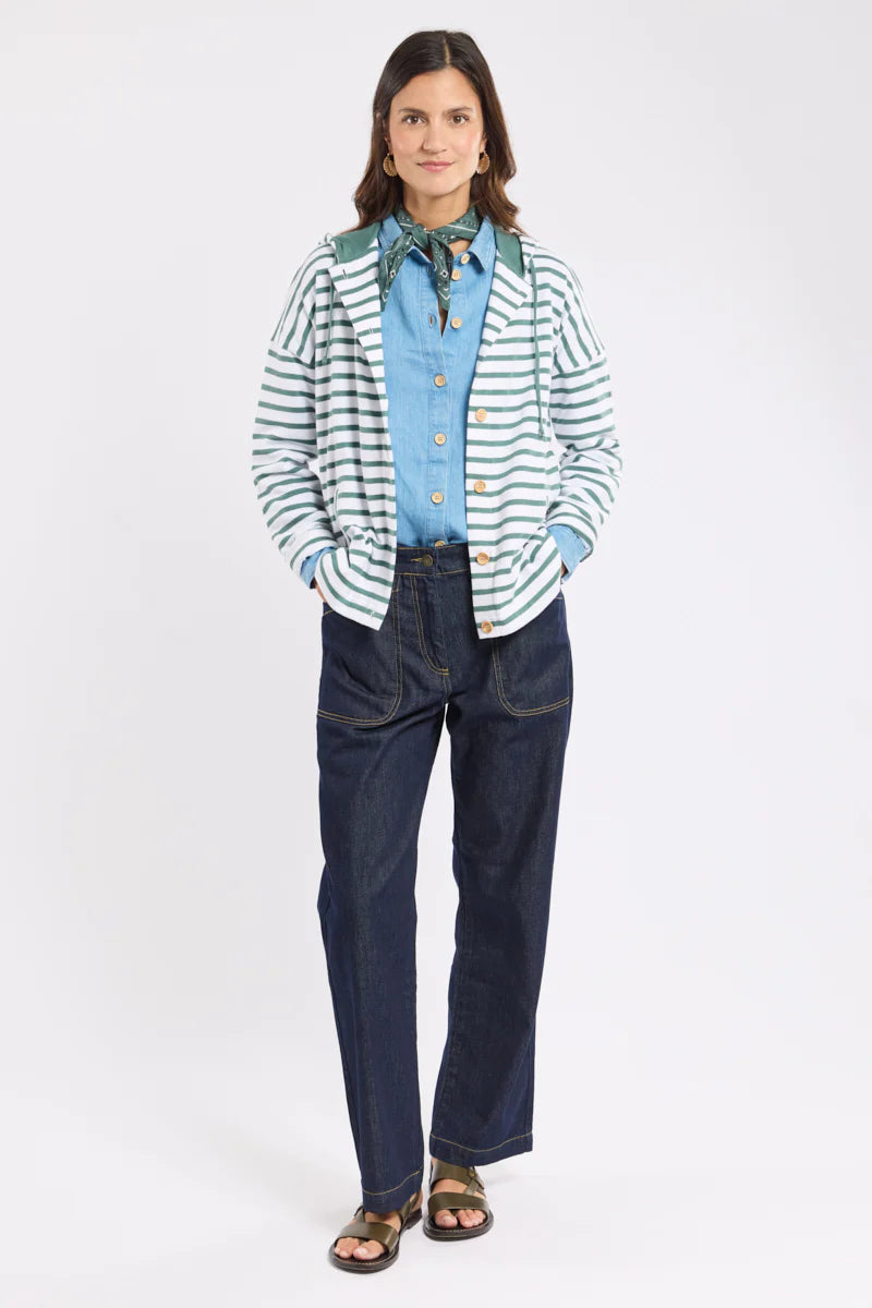 Striped Button-up Cardigan - Rustic Cotton - Blanc/Silver Pine