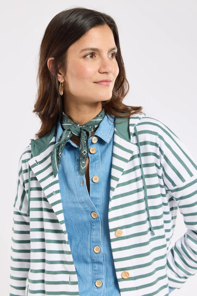 Striped Button-up Cardigan - Rustic Cotton - Blanc/Silver Pine
