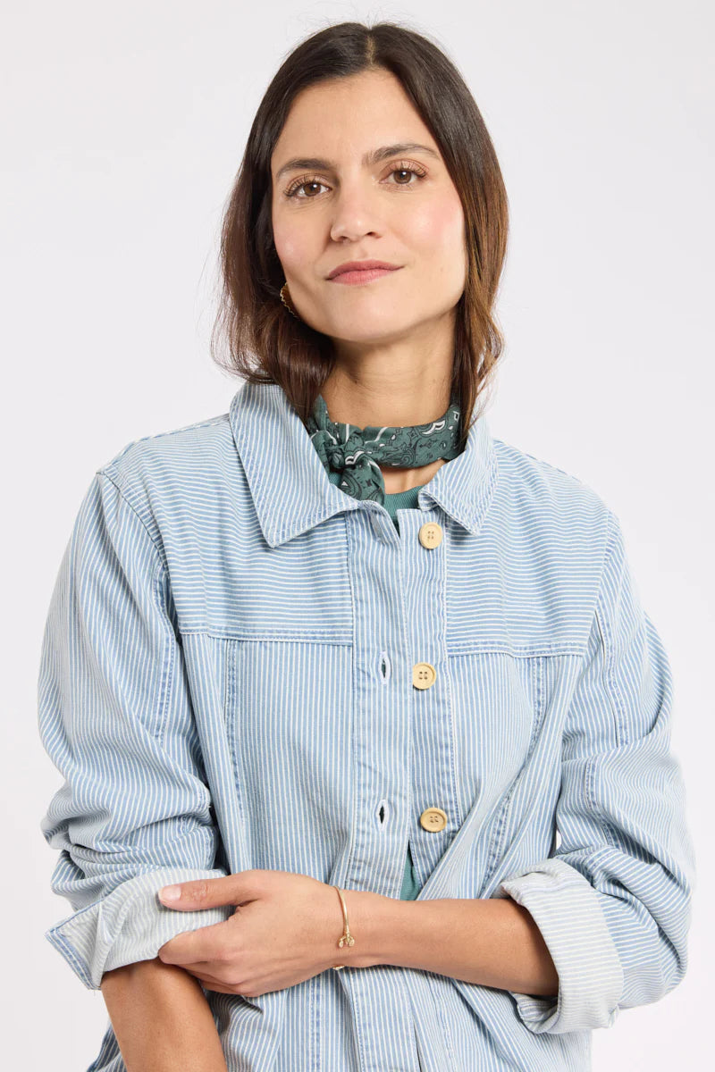 Striped Fisherman's Jacket - Cotton - Fines Rayures Denim/Blanc