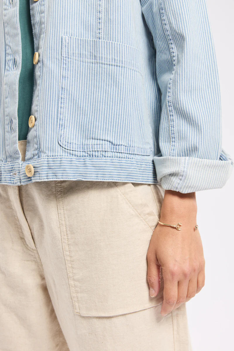 Striped Fisherman's Jacket - Cotton - Fines Rayures Denim/Blanc