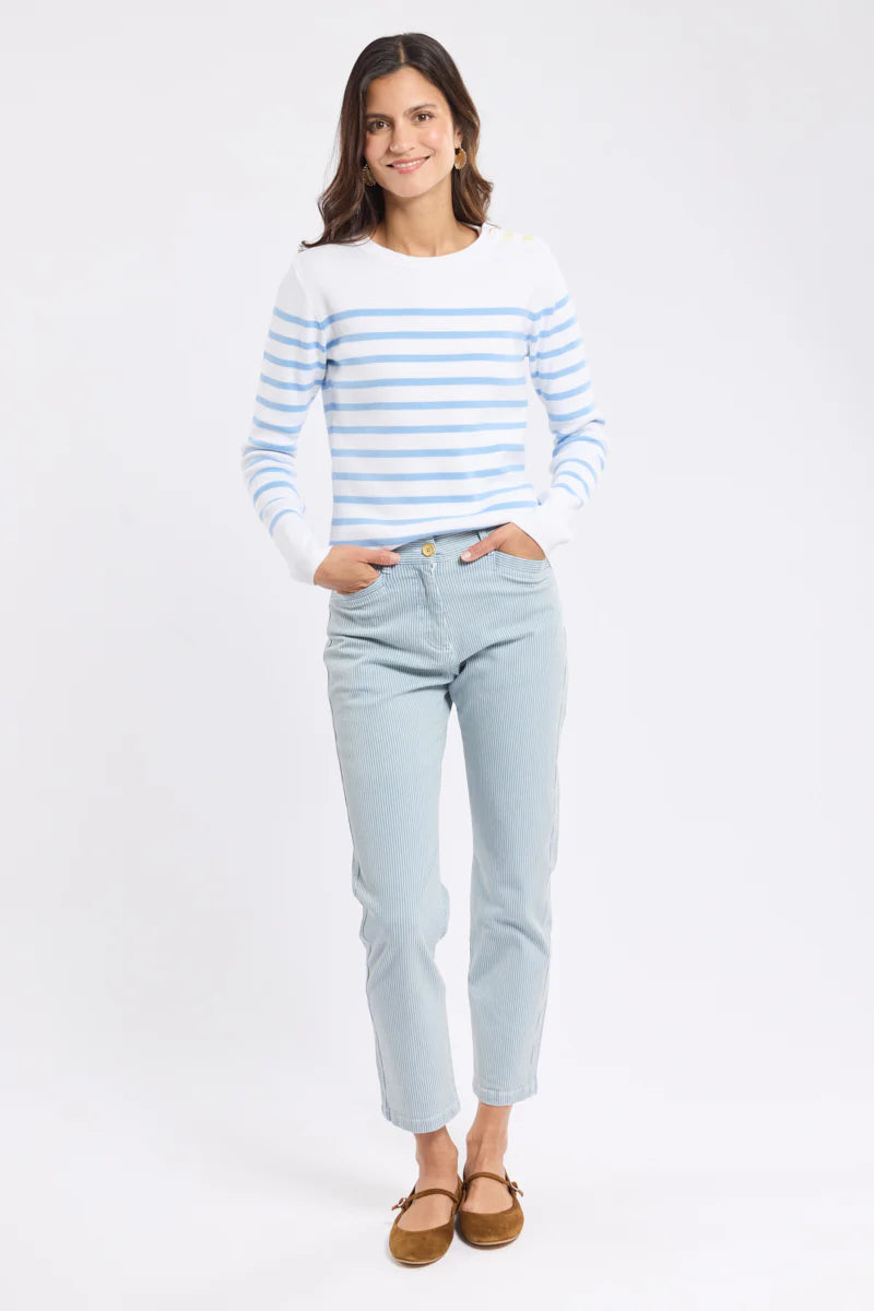 7/8 Striped Pants - Cotton - Fines Rayures Denim/Blanc