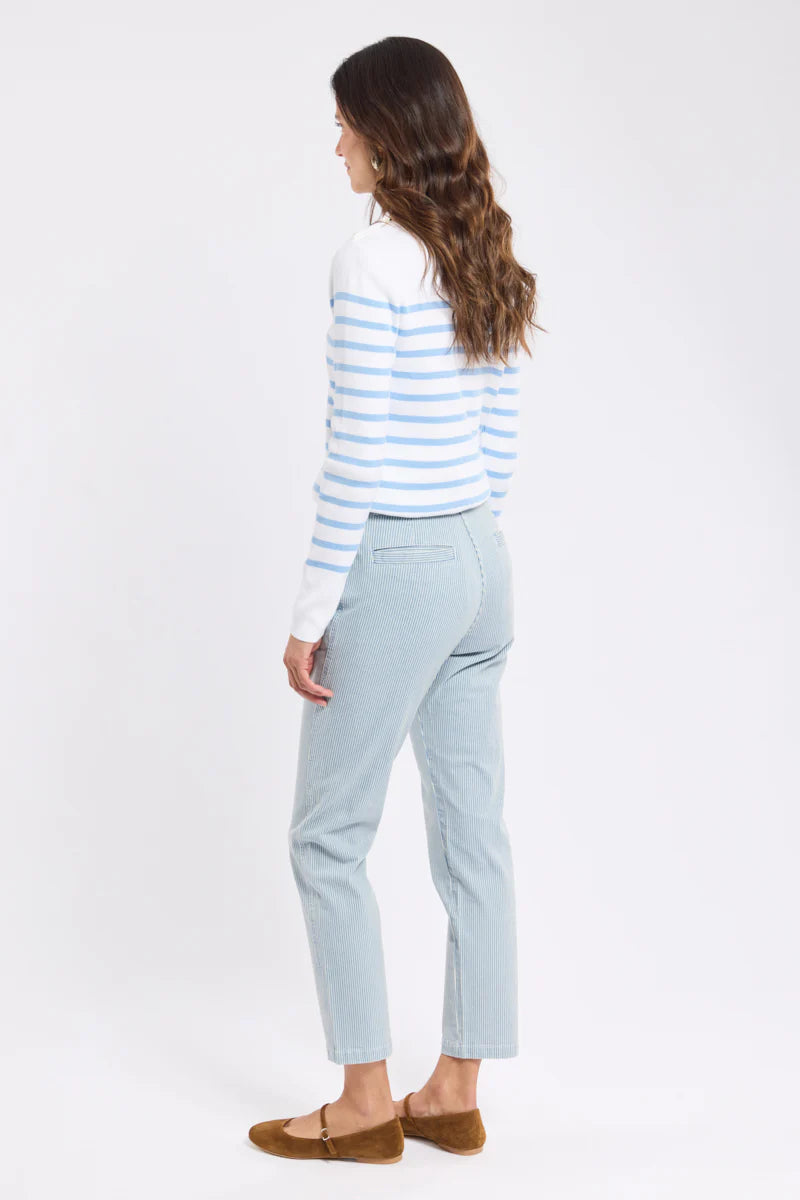 7/8 Striped Pants - Cotton - Fines Rayures Denim/Blanc