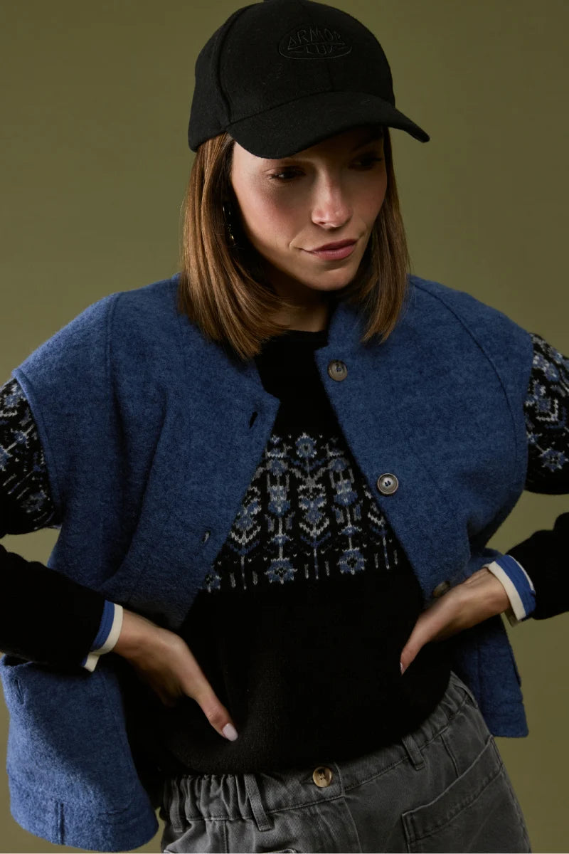 Héritage Jacquard Sweater - Wool - Jacquard Fleurs Noir
