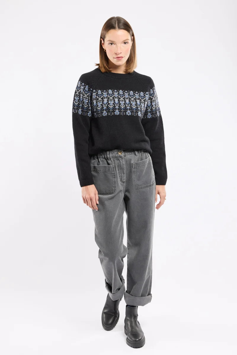 Héritage Jacquard Sweater - Wool - Jacquard Fleurs Noir