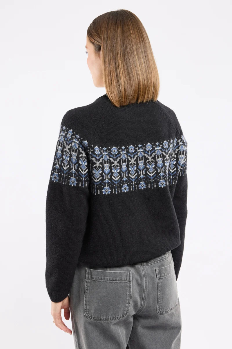Héritage Jacquard Sweater - Wool - Jacquard Fleurs Noir