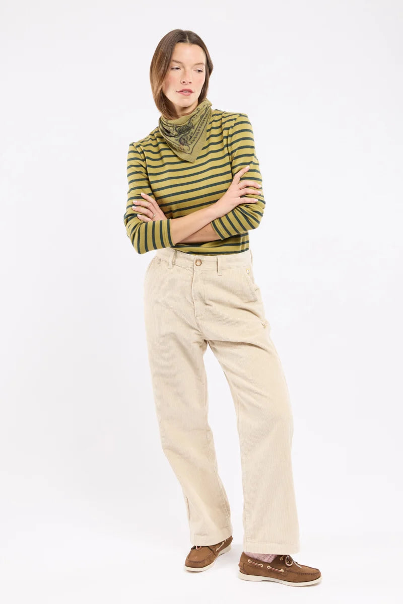 Wide-Leg Corduroy Trousers - Cotton and Linen - Beige Chiné