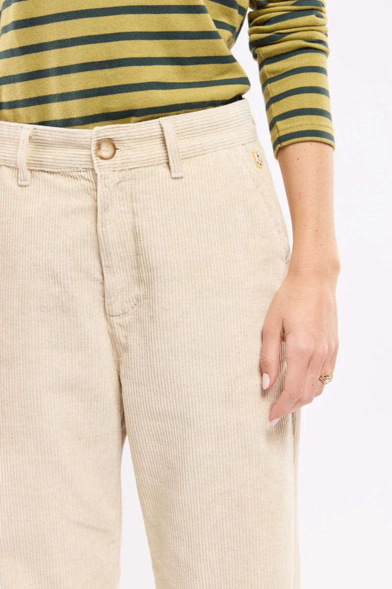 Wide-Leg Corduroy Trousers - Cotton and Linen - Beige Chiné
