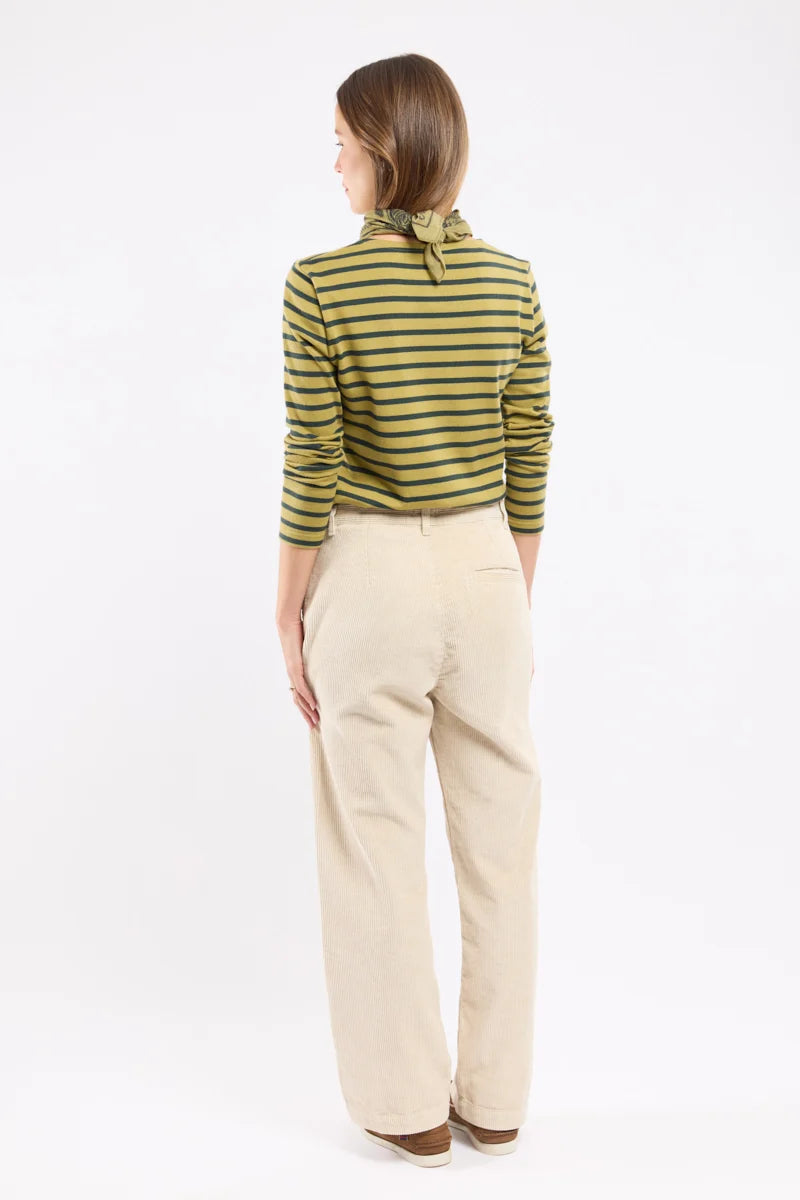 Wide-Leg Corduroy Trousers - Cotton and Linen - Beige Chiné