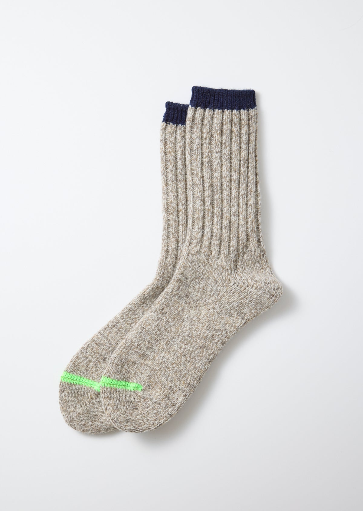 Merino Wool Ragg Socks - Navy/Neon Green