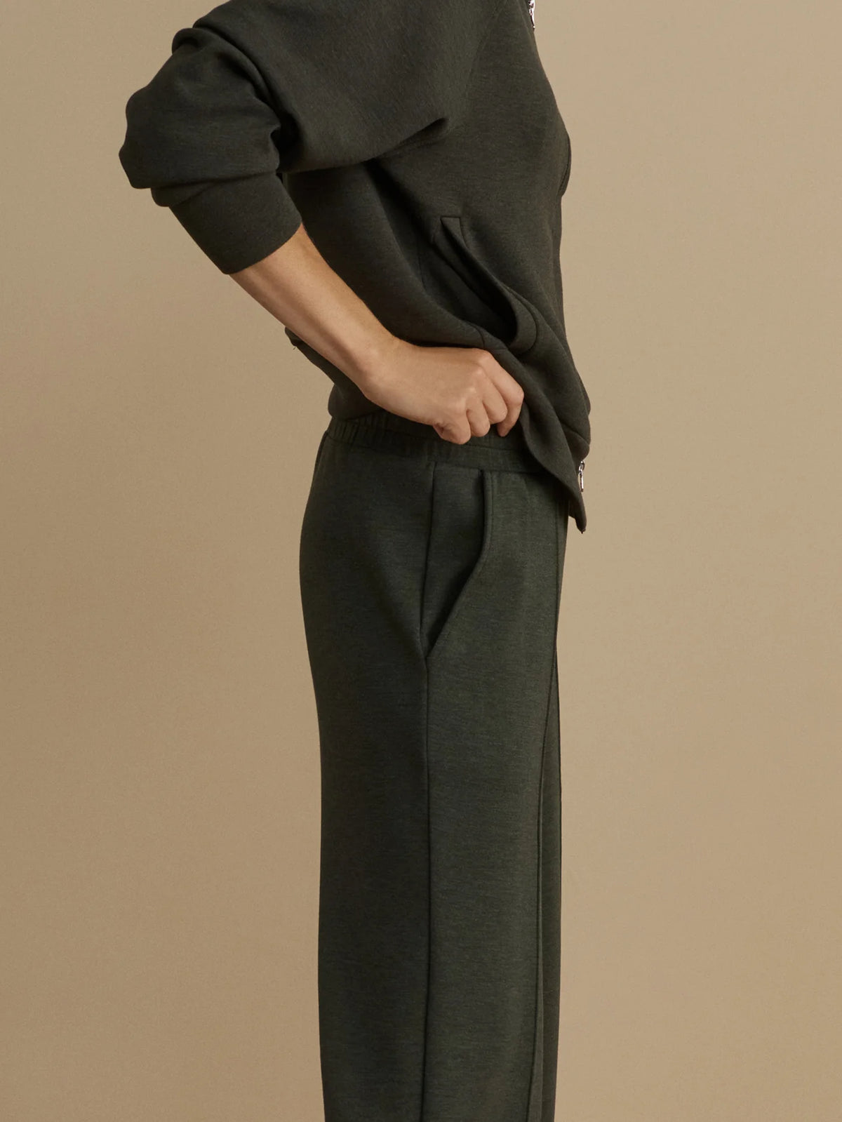 The Wide Leg Pant 30" - Olive Marl