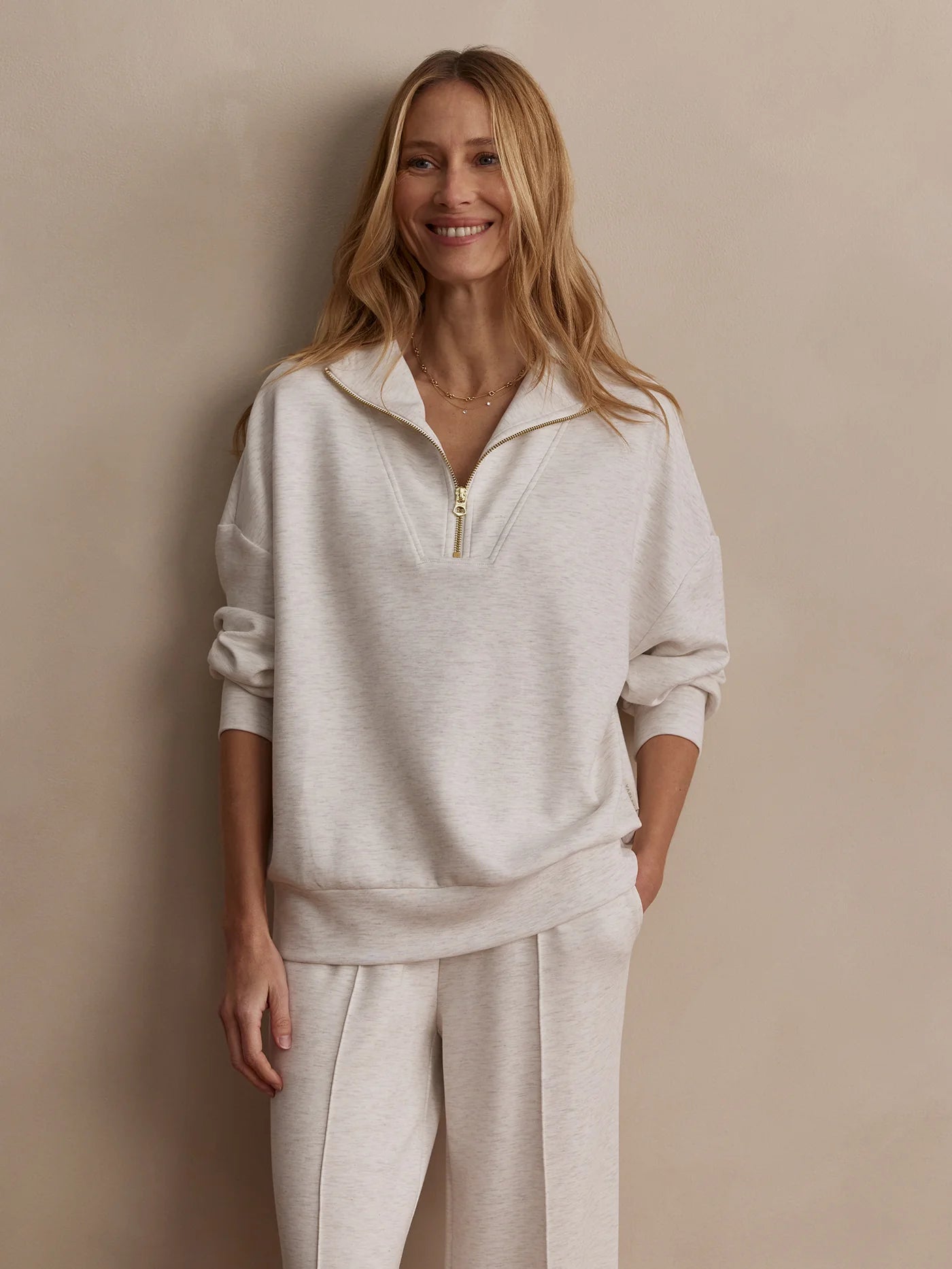 Hawley Half Zip Sweat - Ivory Marl