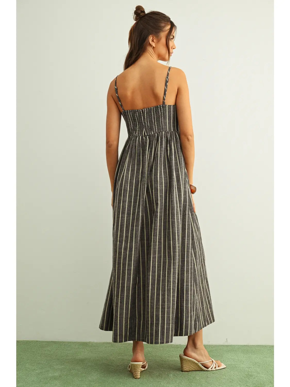 Striped Sleeveless Maxi Dress - Charcoal/Beige