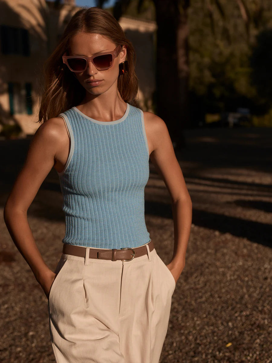 Hanson Rib Knit Tank - Mist Blue