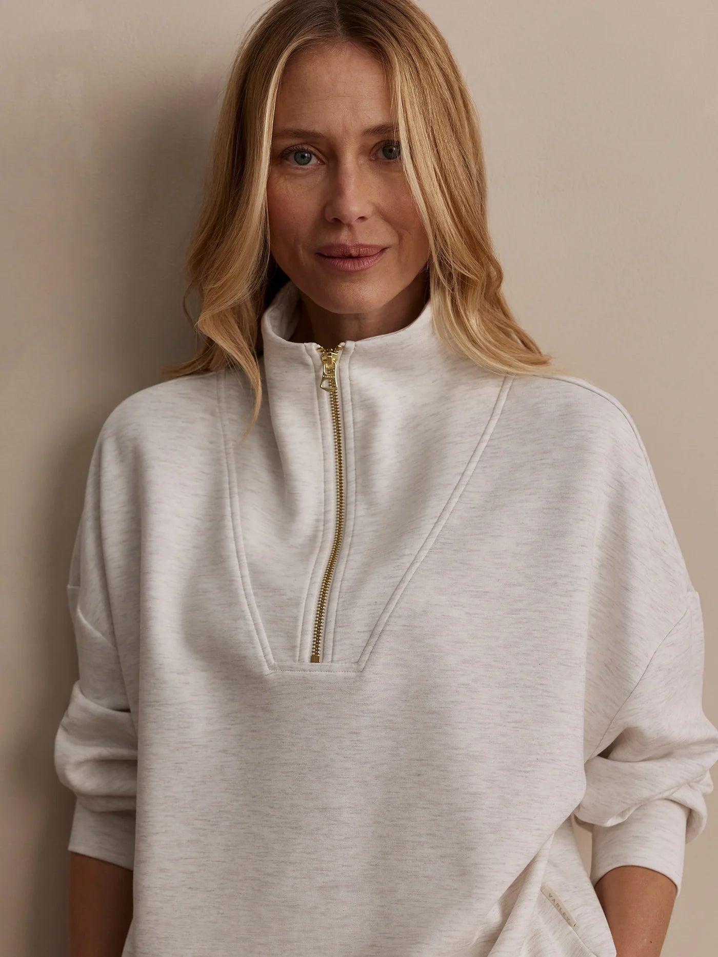 Hawley Half Zip Sweat - Ivory Marl