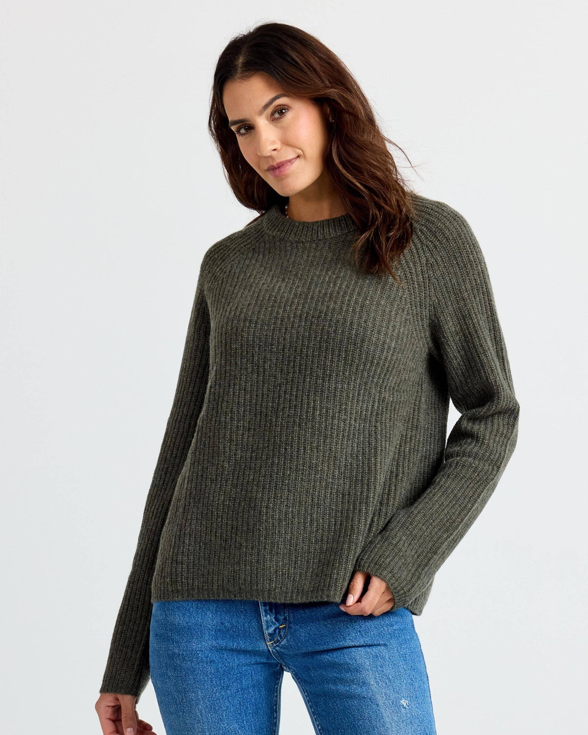 Cashmere Fisherman Crew - Dark Olive