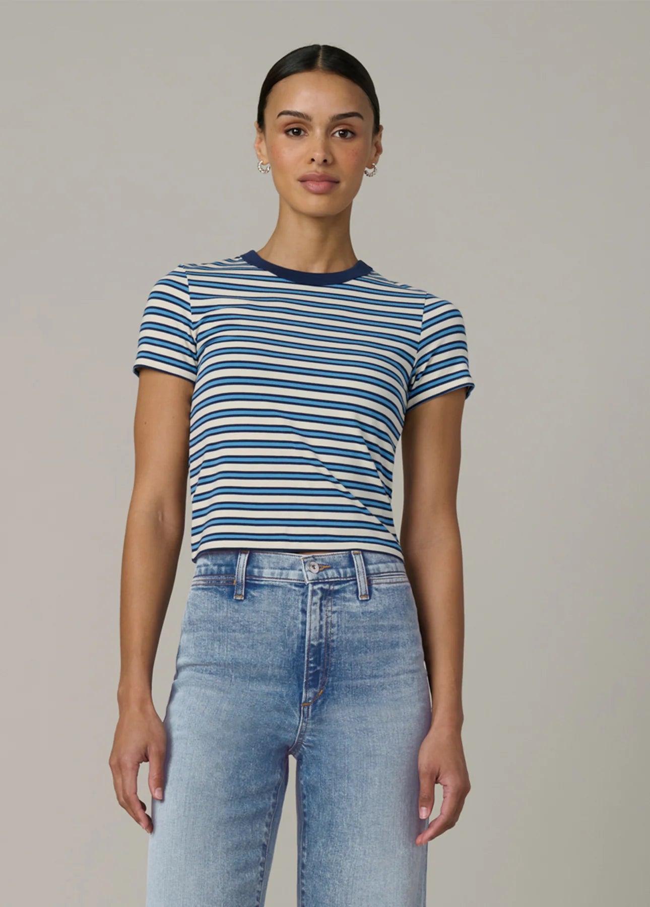 The Baby Tee - Ecru/Azure Stripe