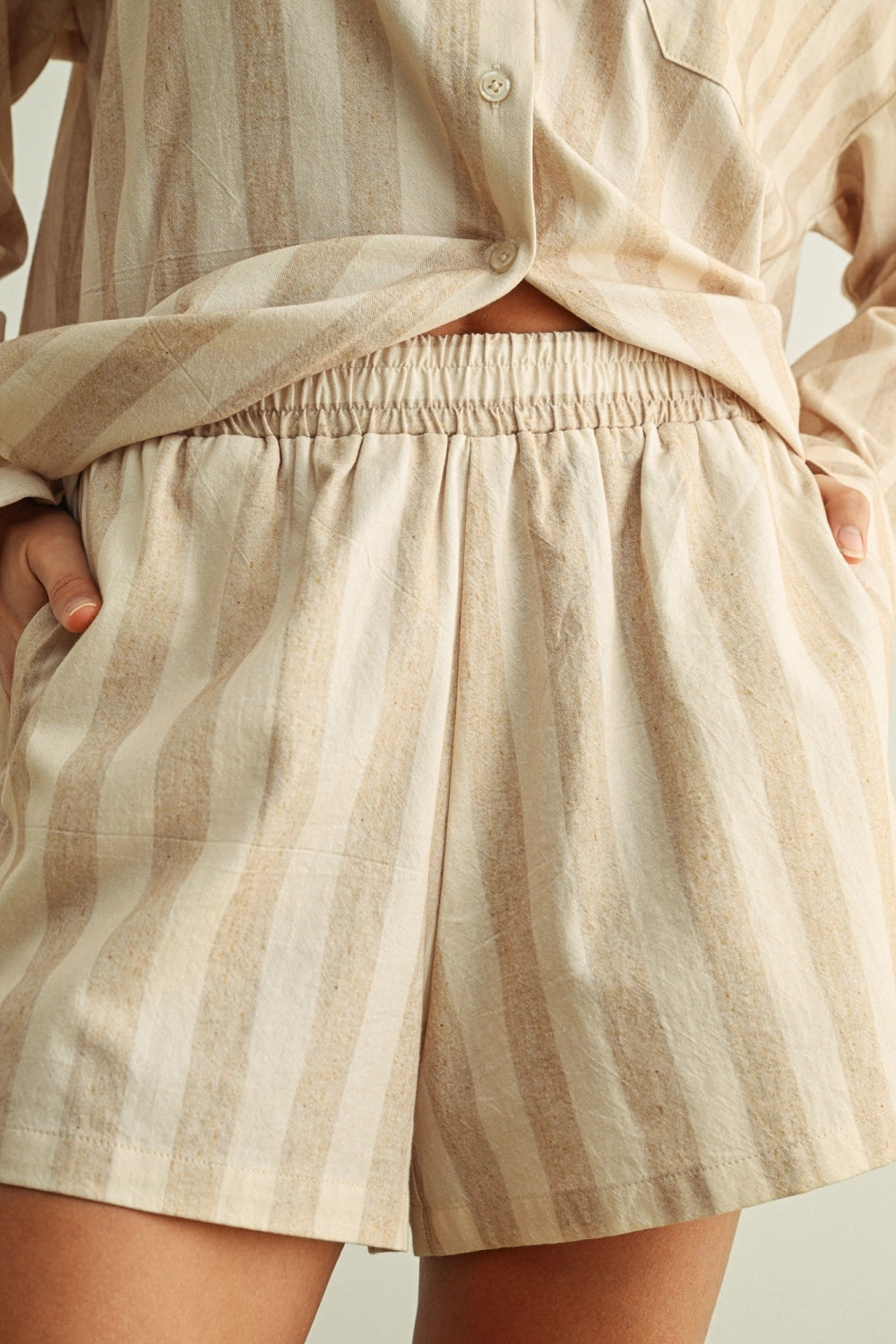 Striped Linen Blend Shorts - Oatmeal Stripe