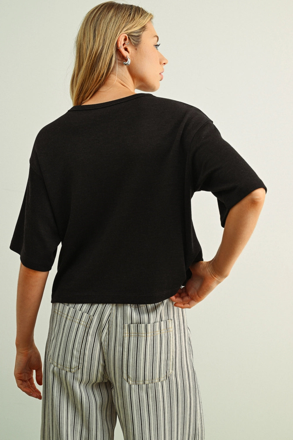 Brushed Knit Boxy Tee - Charcoal