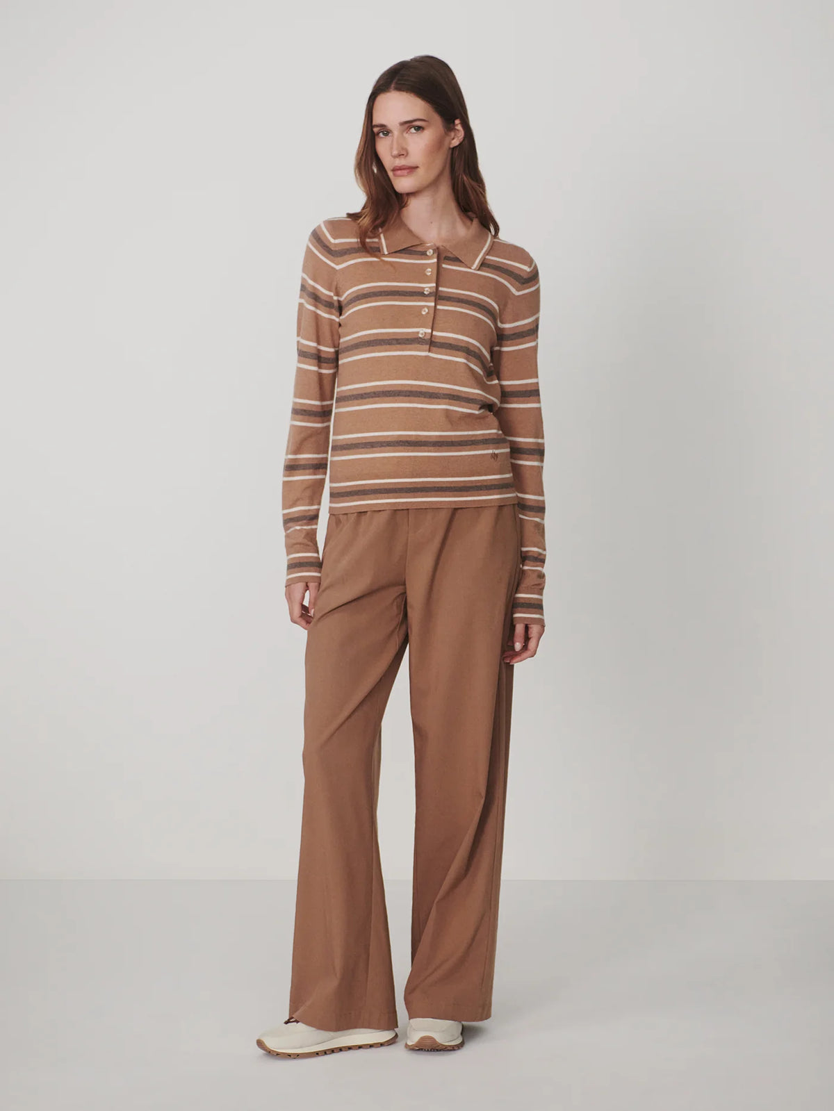 Mayra Stripe Knit Polo - Camel