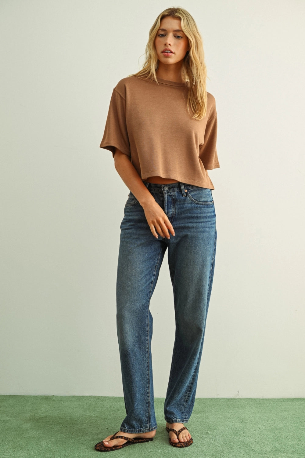 Brushed Knit Boxy Tee - Mocha