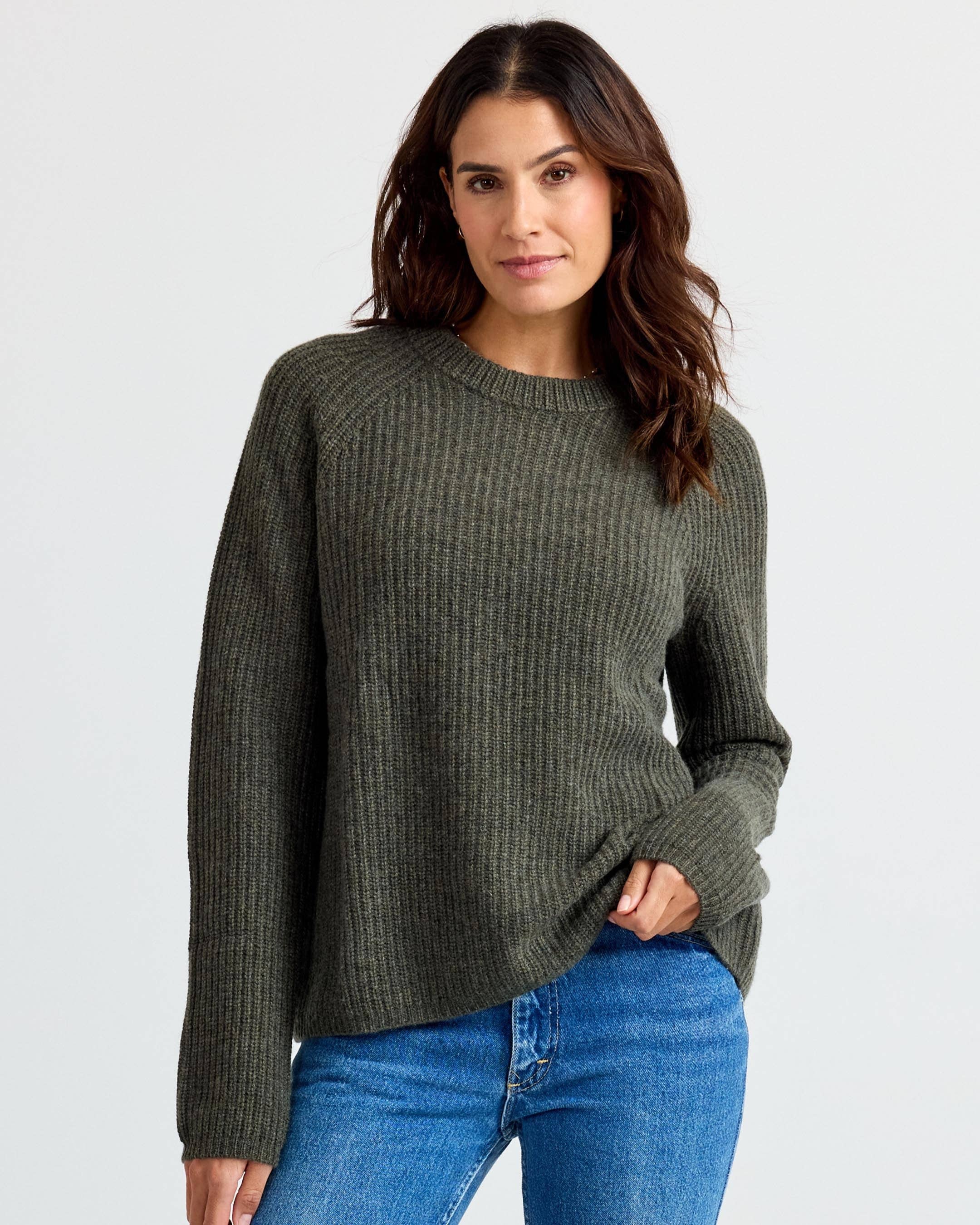 Cashmere Fisherman Crew - Dark Olive