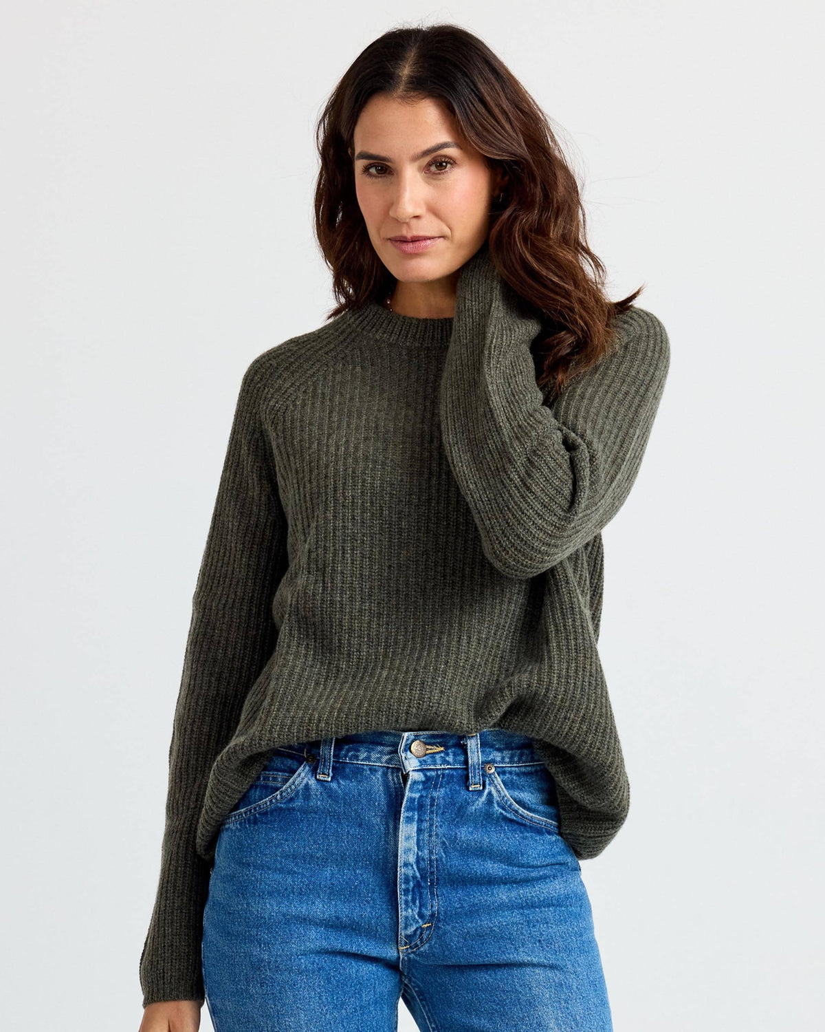 Cashmere Fisherman Crew - Dark Olive