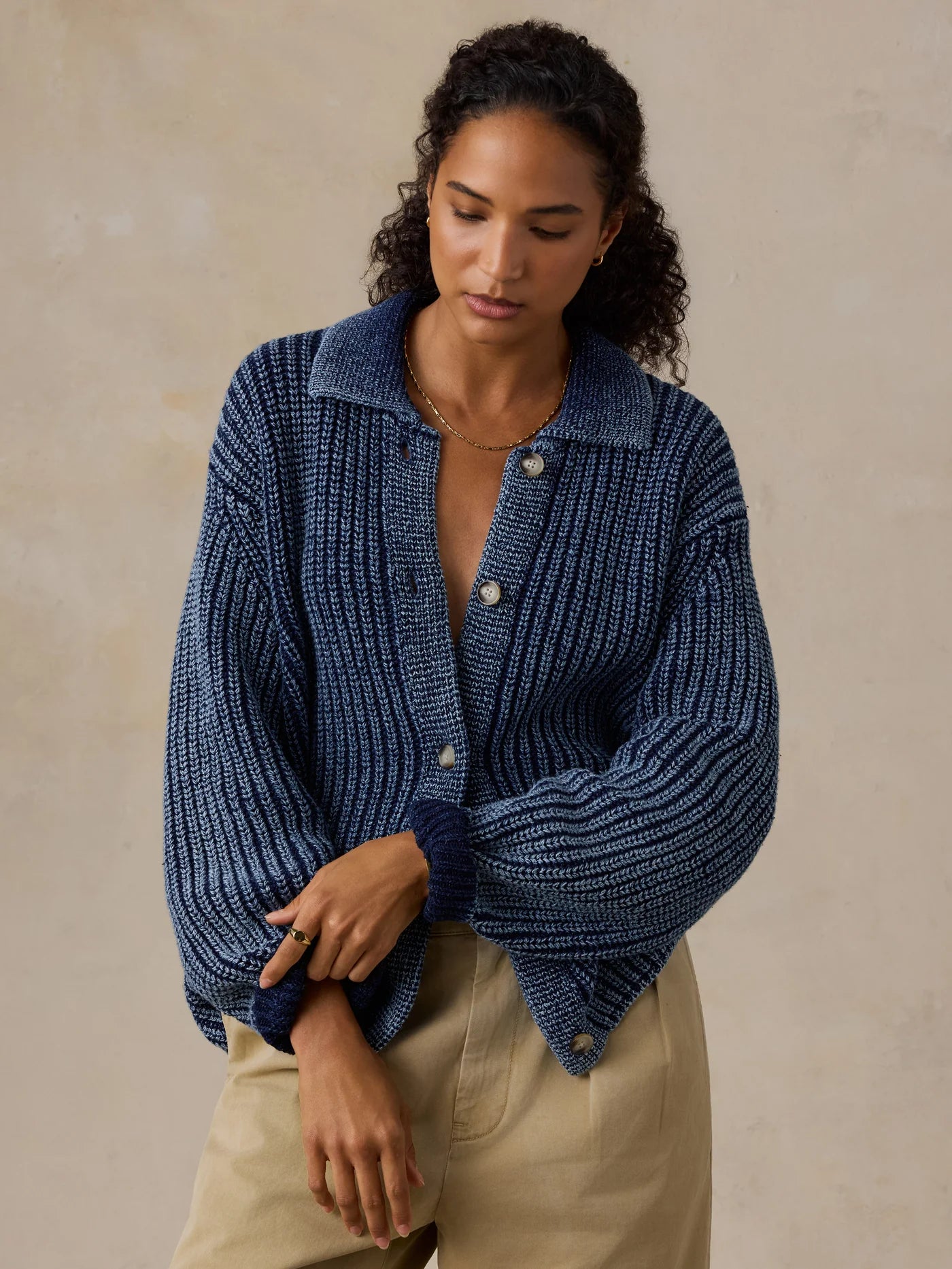 Sunwashed Indigo Cotton Lodge Cardigan - Midnight Indigo Wash
