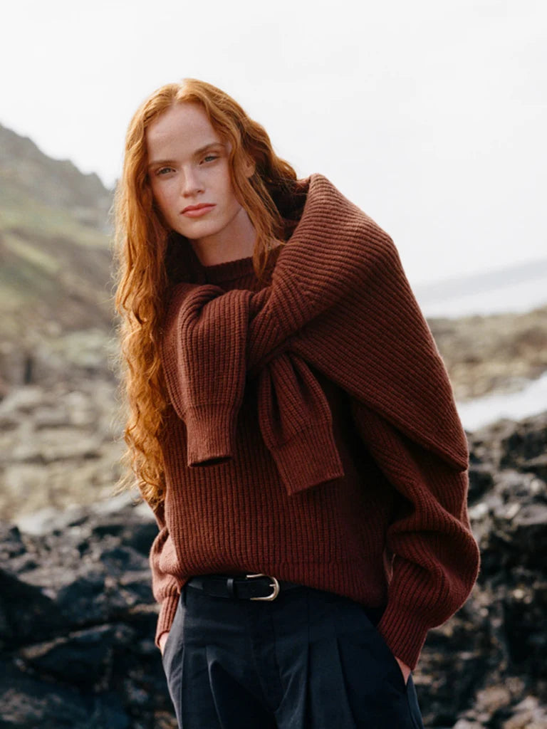 Women's Amy Powney + Finisterre Fisherman Rib Crew Neck Sweater - Cherrywood
