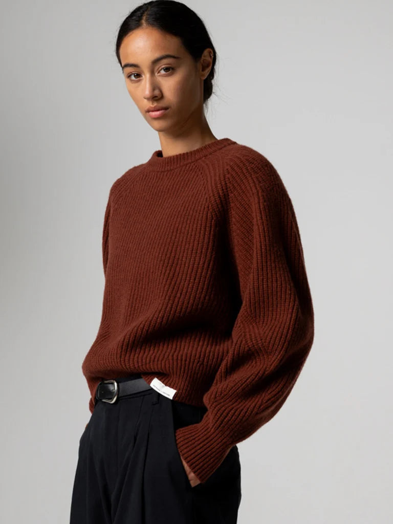 Women's Amy Powney + Finisterre Fisherman Rib Crew Neck Sweater - Cherrywood