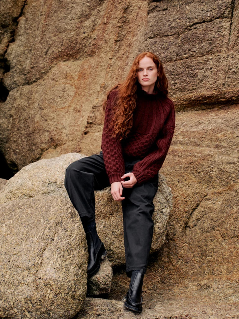 Amy Powney + Finisterre Women's Aran Knit Sweater - Cherrywood