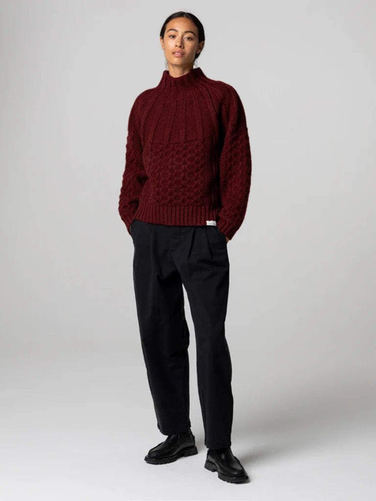 Amy Powney + Finisterre Women's Aran Knit Sweater - Cherrywood