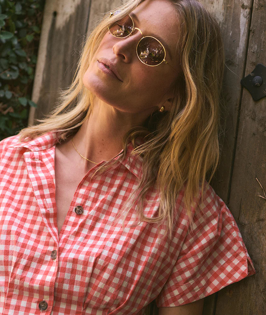 Arden Mini Shirt Dress - Cherry Gingham