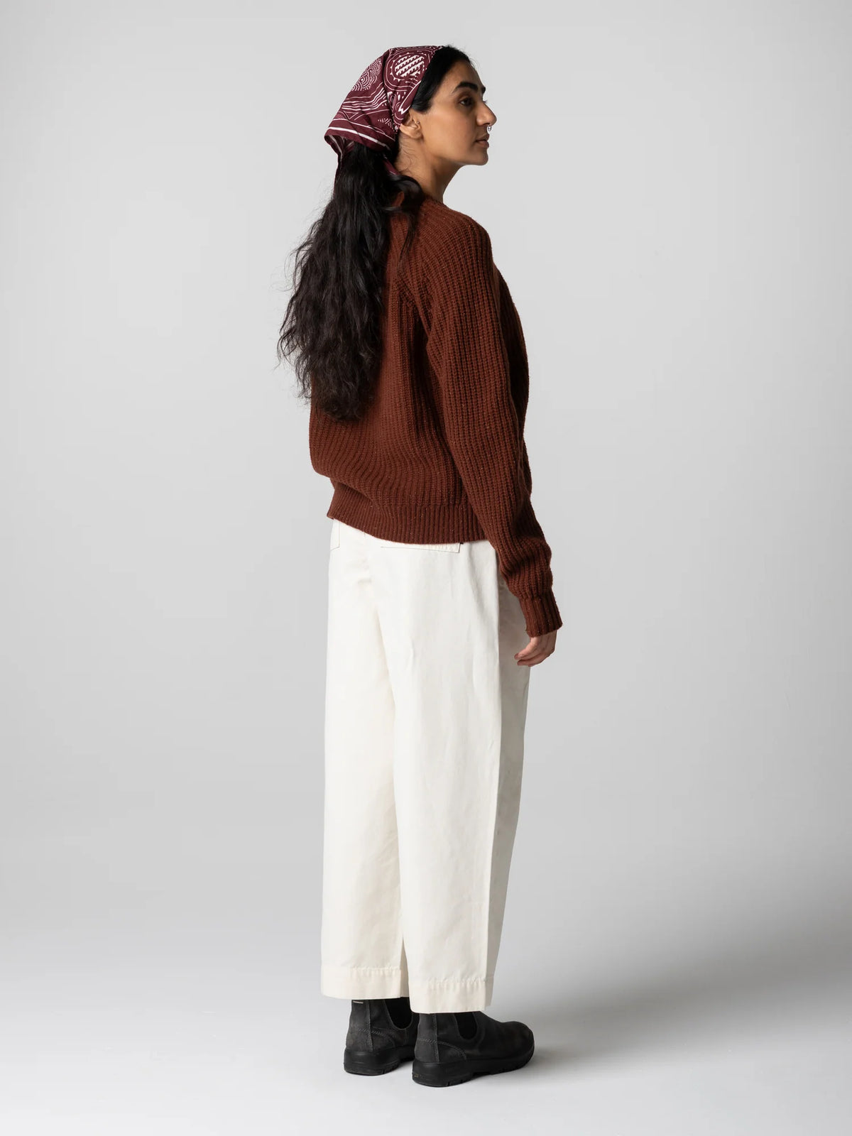 Mora Crew Neck Cardigan - Mahogany Brown