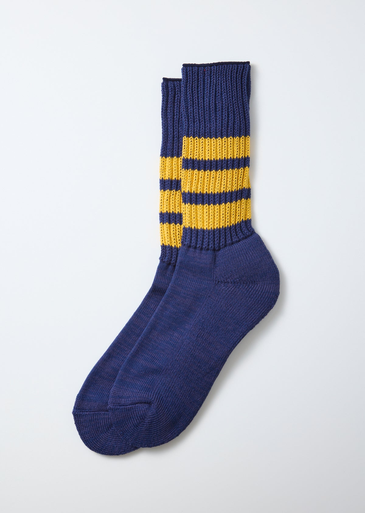 Coarse Ribbed Crew Socks - Navy/Yellow