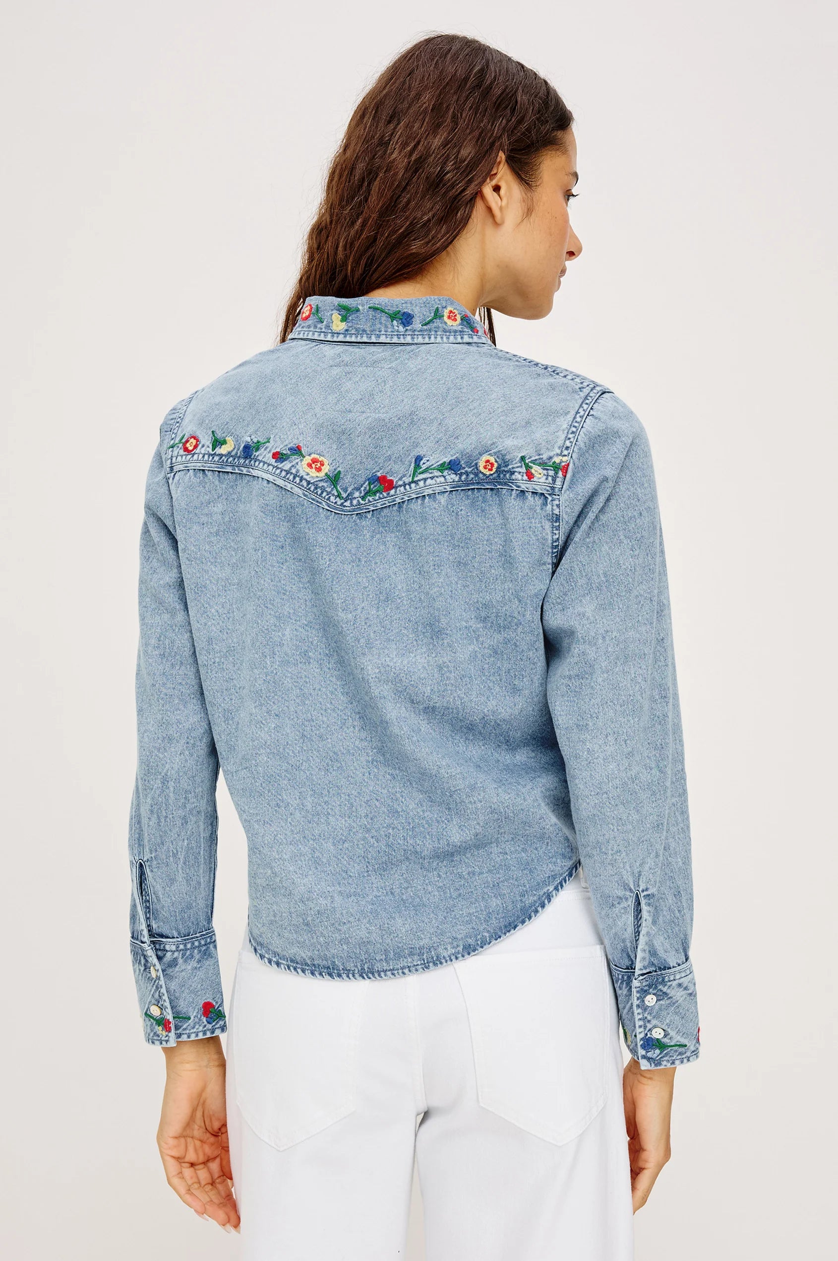 Bari Shirt - Faded Indigo Floral Embroidery