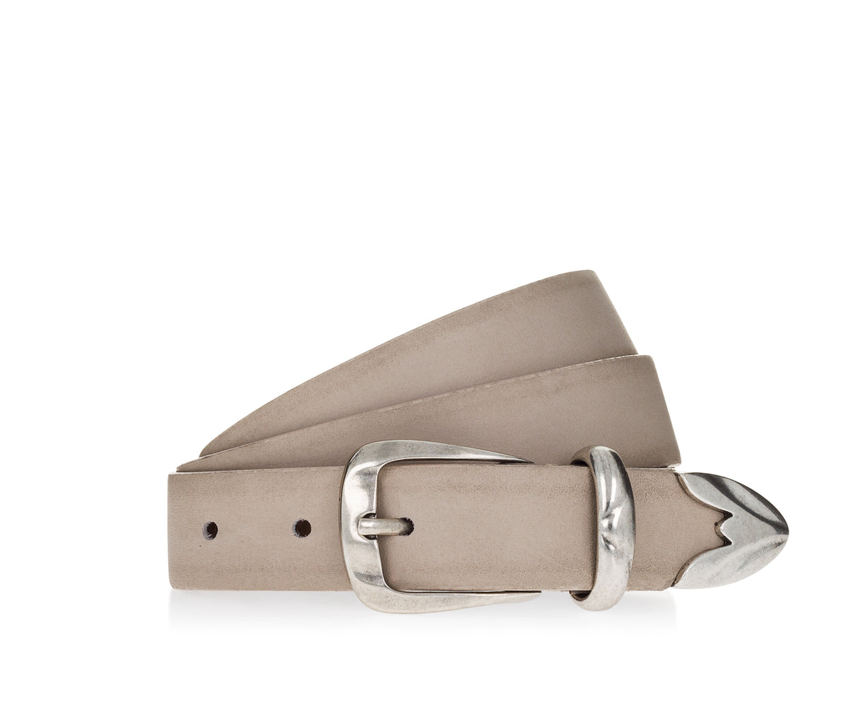 Iona 30 mm Full Grain Leather Belt - Cream with Silver