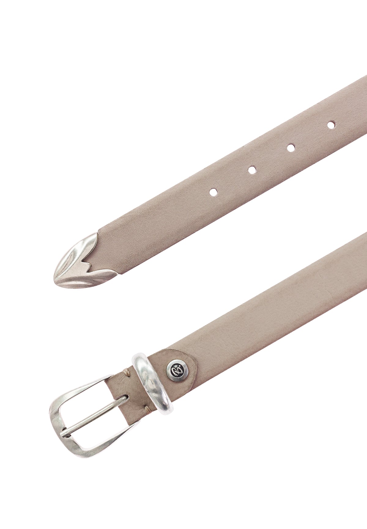 Iona 30 mm Full Grain Leather Belt - Cream with Silver