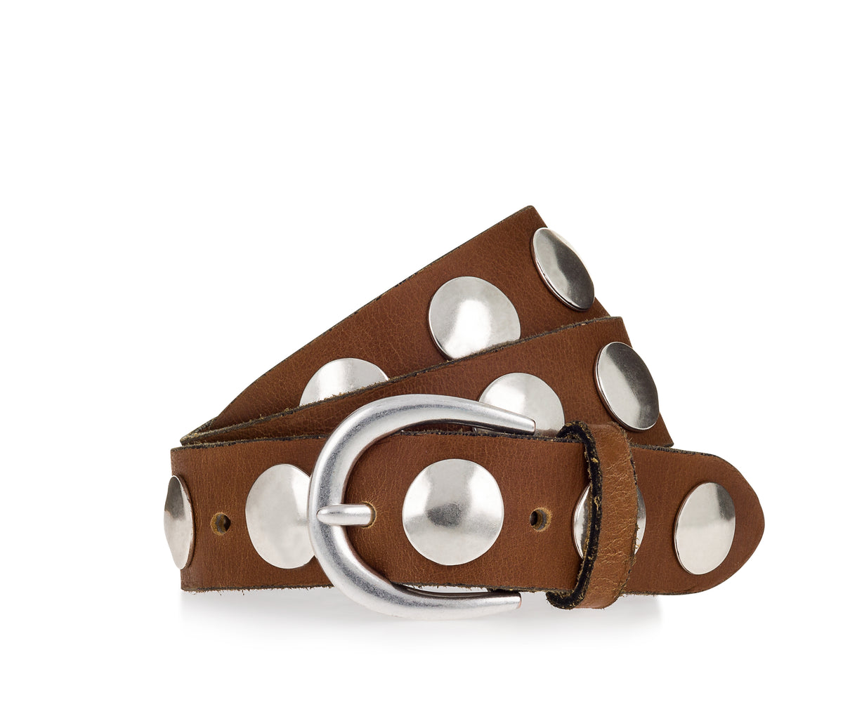 Luna Silver 35mm Leather Belt - Cognac