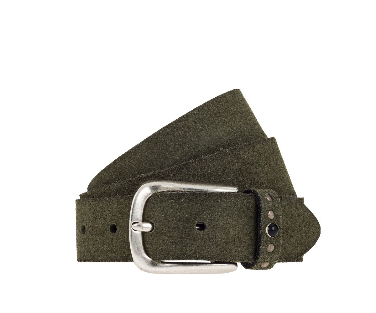 Velisa Silver 35mm Suede Belt - Olive