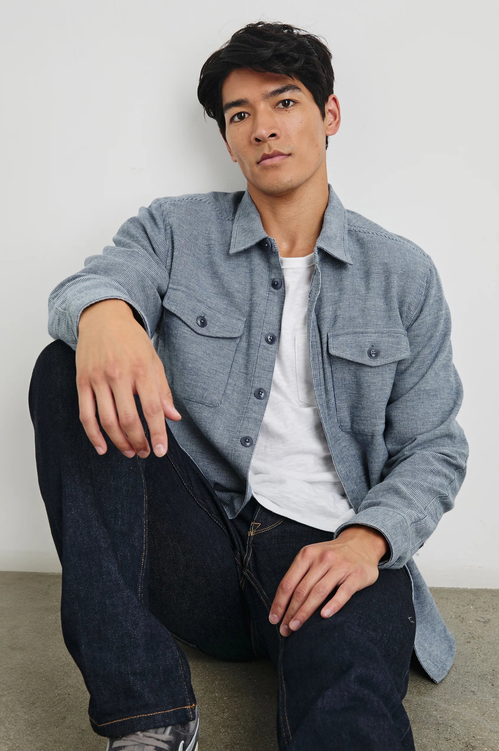 Burr Shirt Jacket - Denim White
