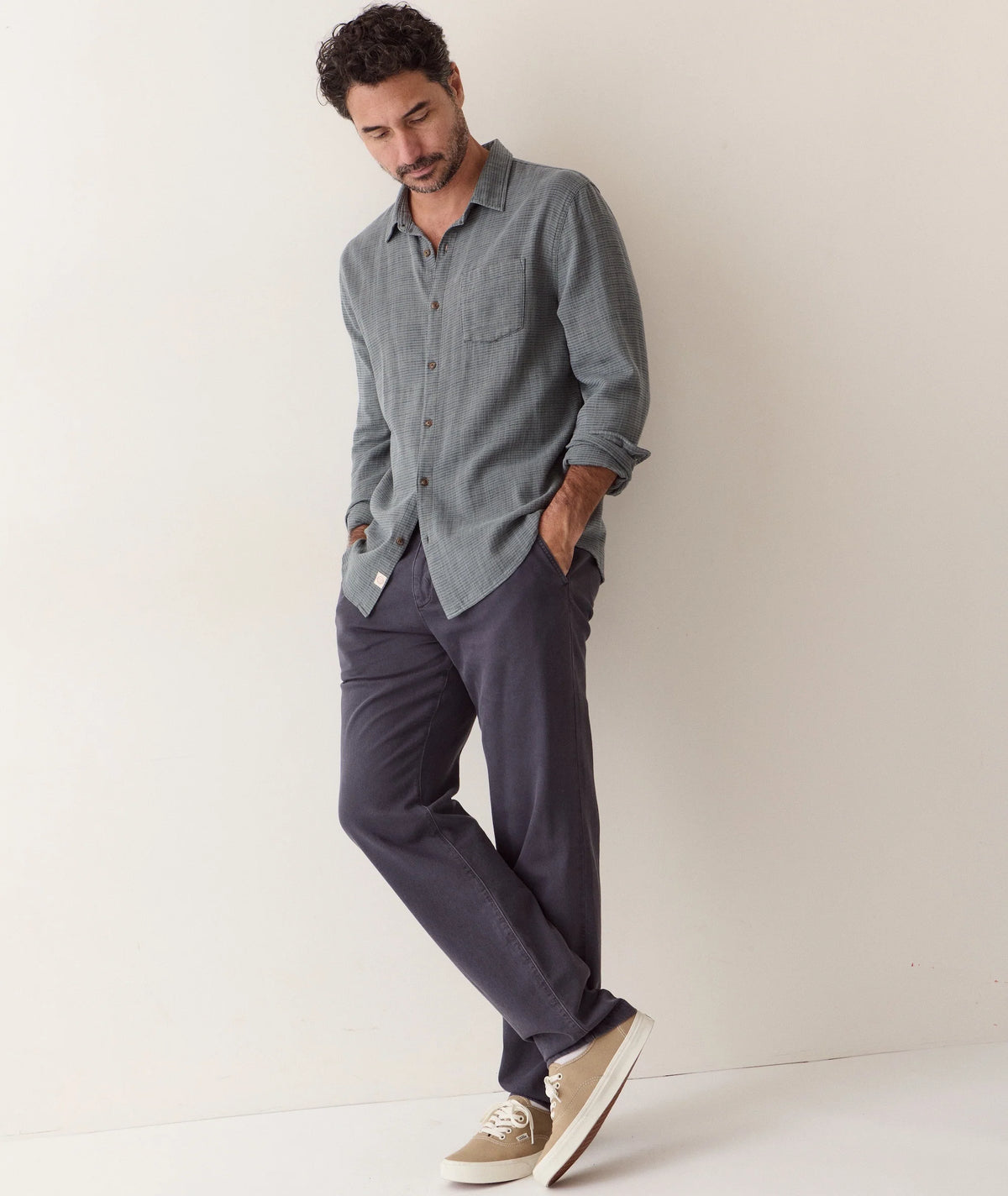 Stretch Selvage Long Sleeve Shirt - Balsam Mini Stripe