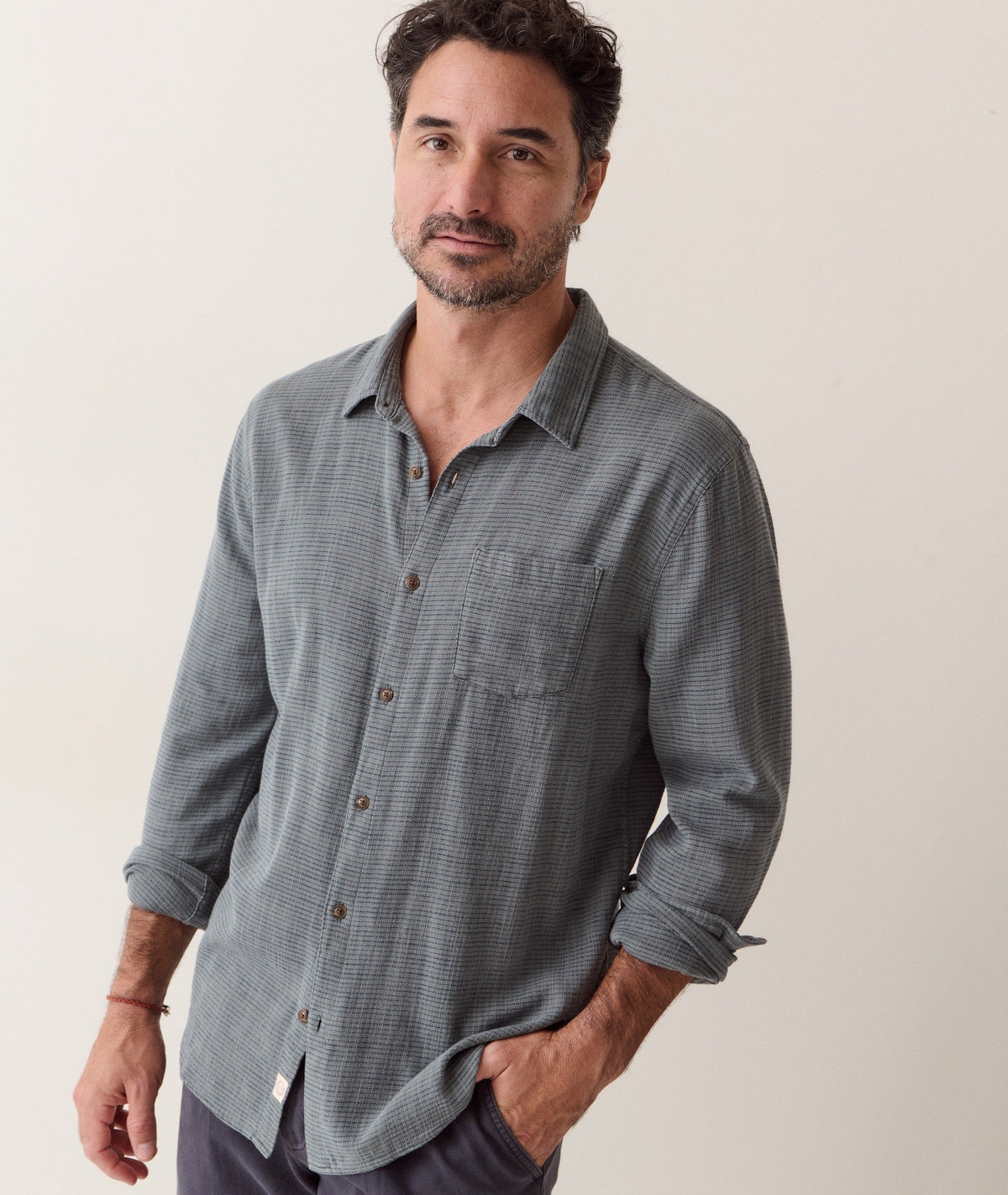 Stretch Selvage Long Sleeve Shirt - Balsam Mini Stripe