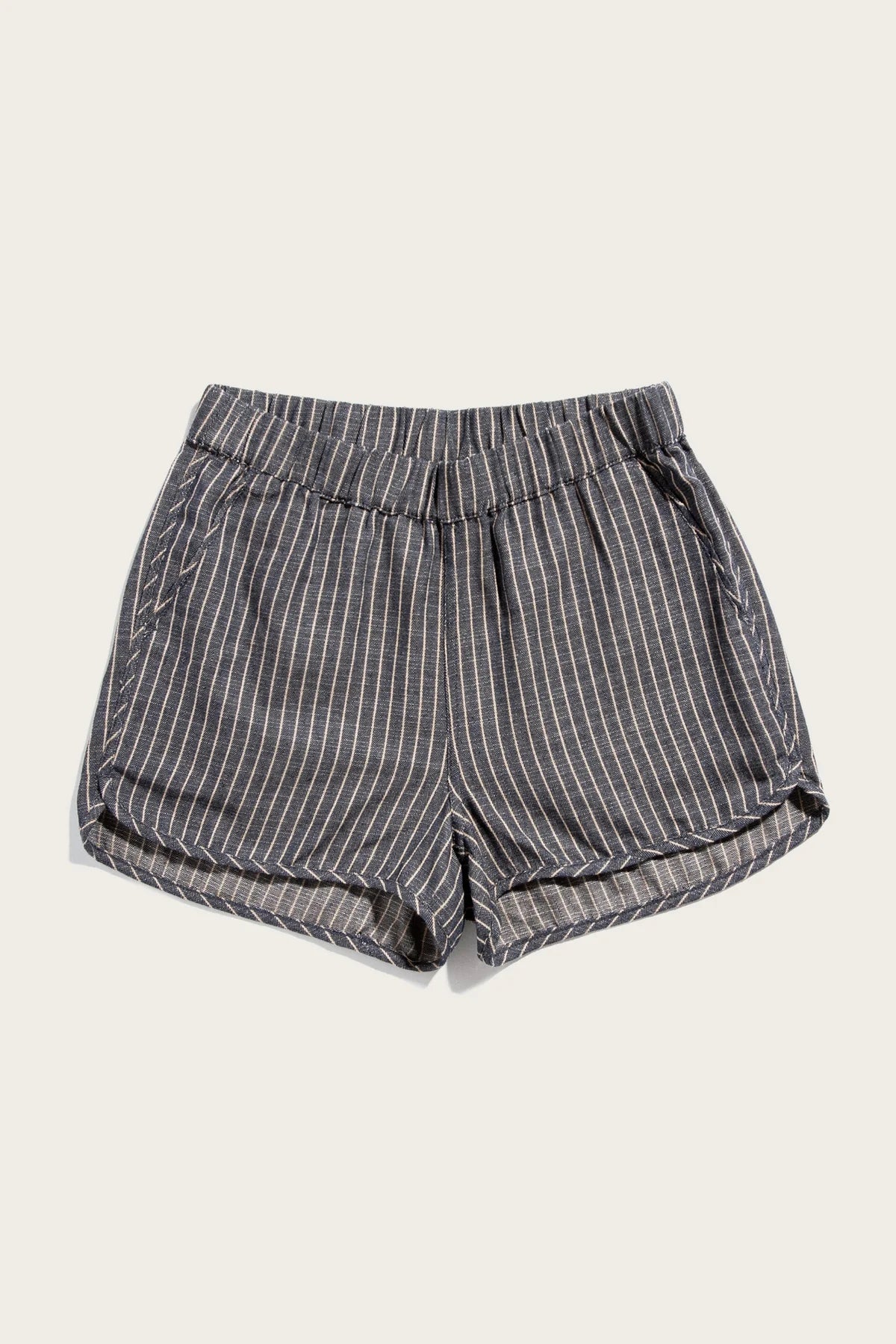 The Luca Track Short - Denim Herringbone Stripe