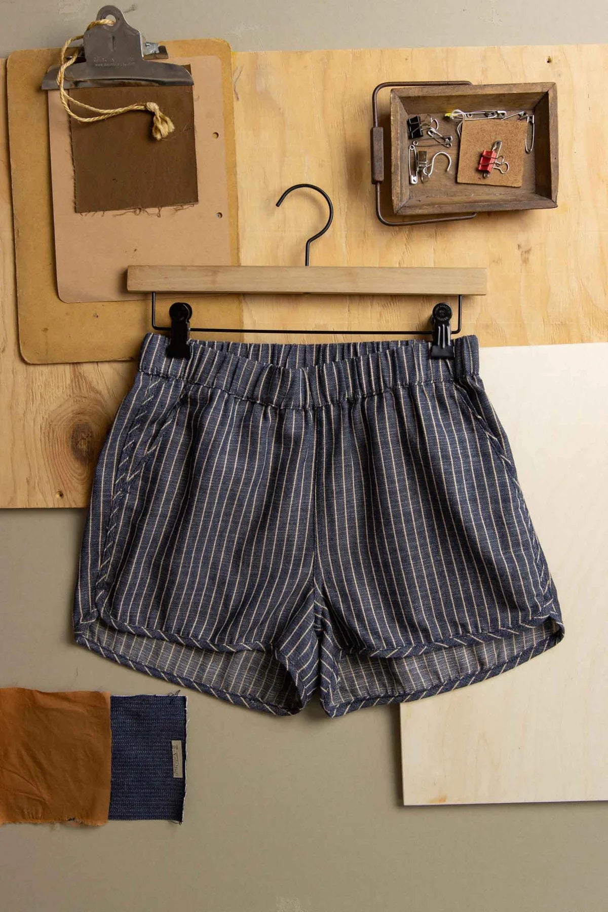 The Luca Track Short - Denim Herringbone Stripe