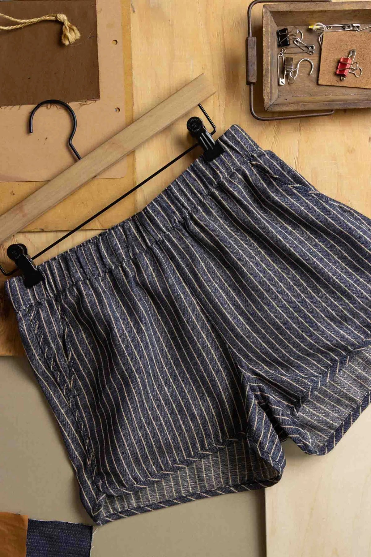 The Luca Track Short - Denim Herringbone Stripe