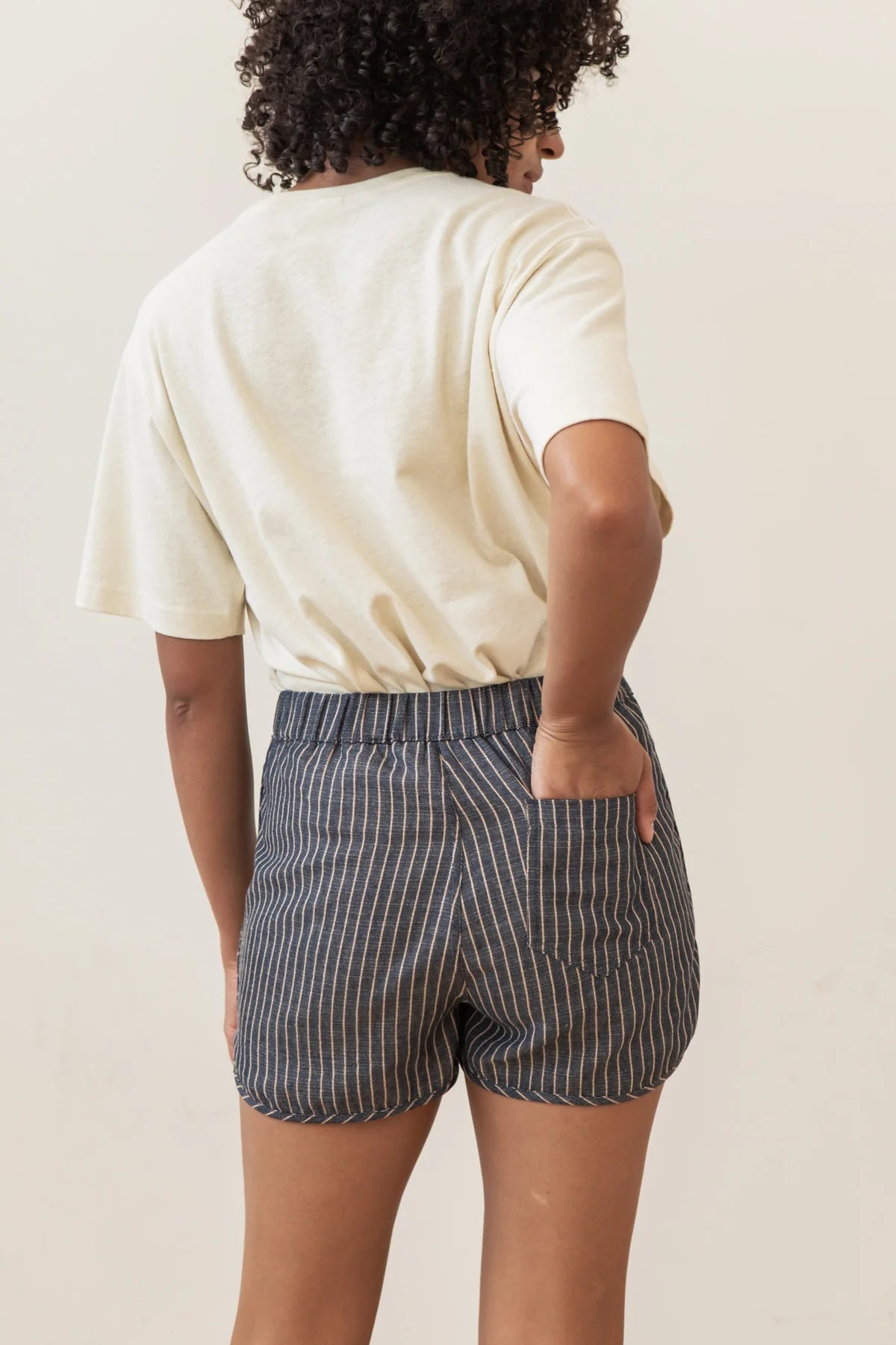 The Luca Track Short - Denim Herringbone Stripe