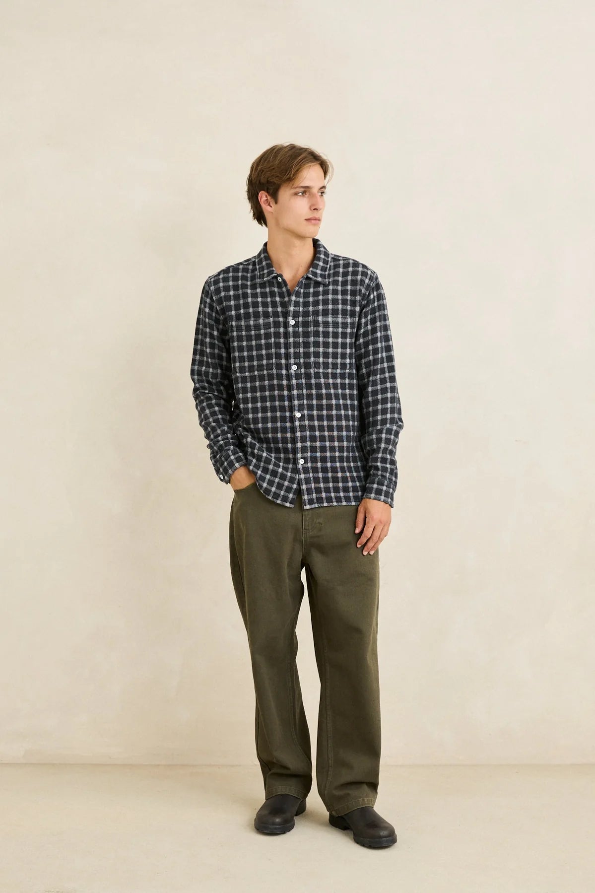 Jacquard Check Long Sleeve Shirt - Charcoal