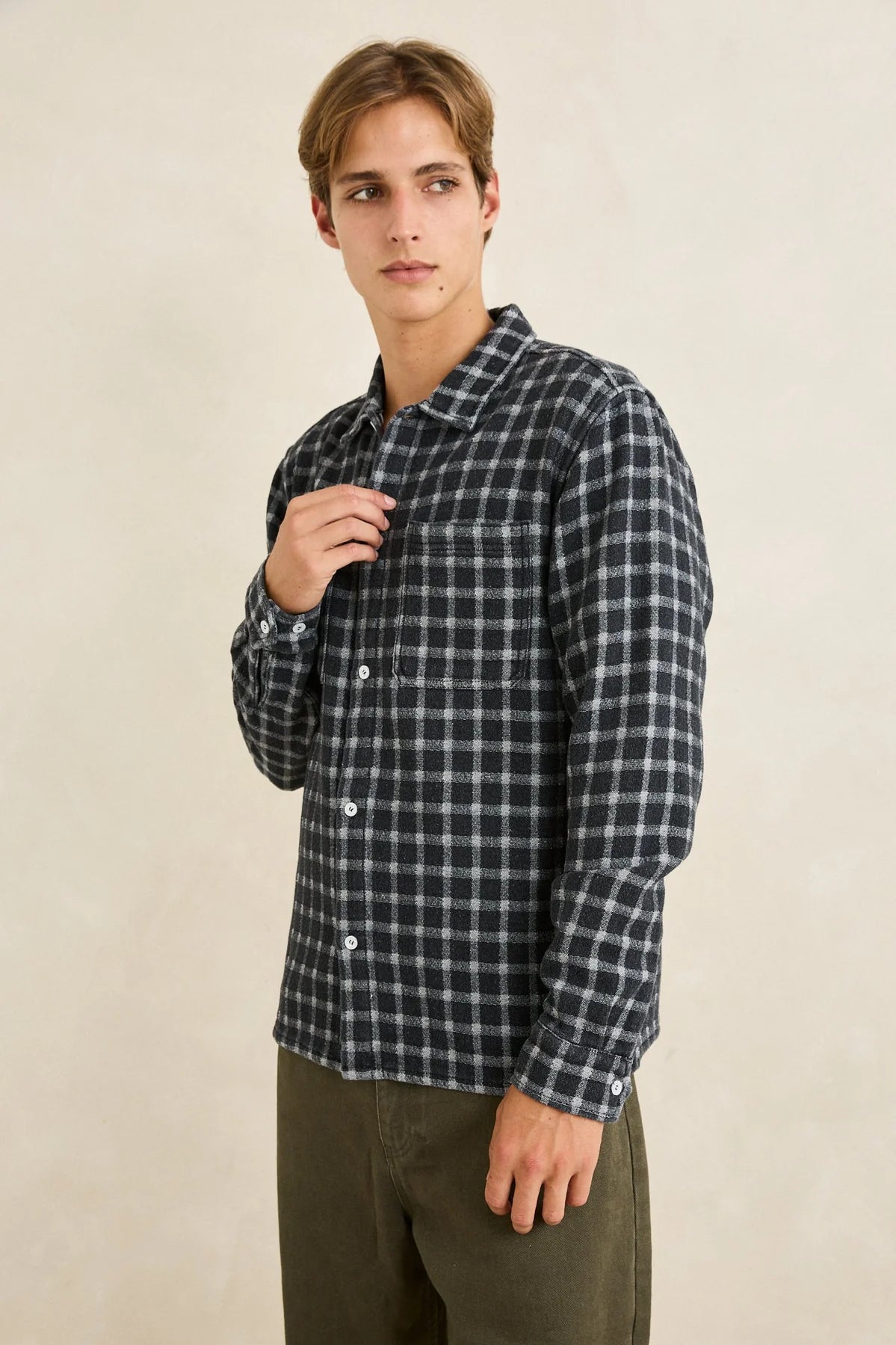 Jacquard Check Long Sleeve Shirt - Charcoal