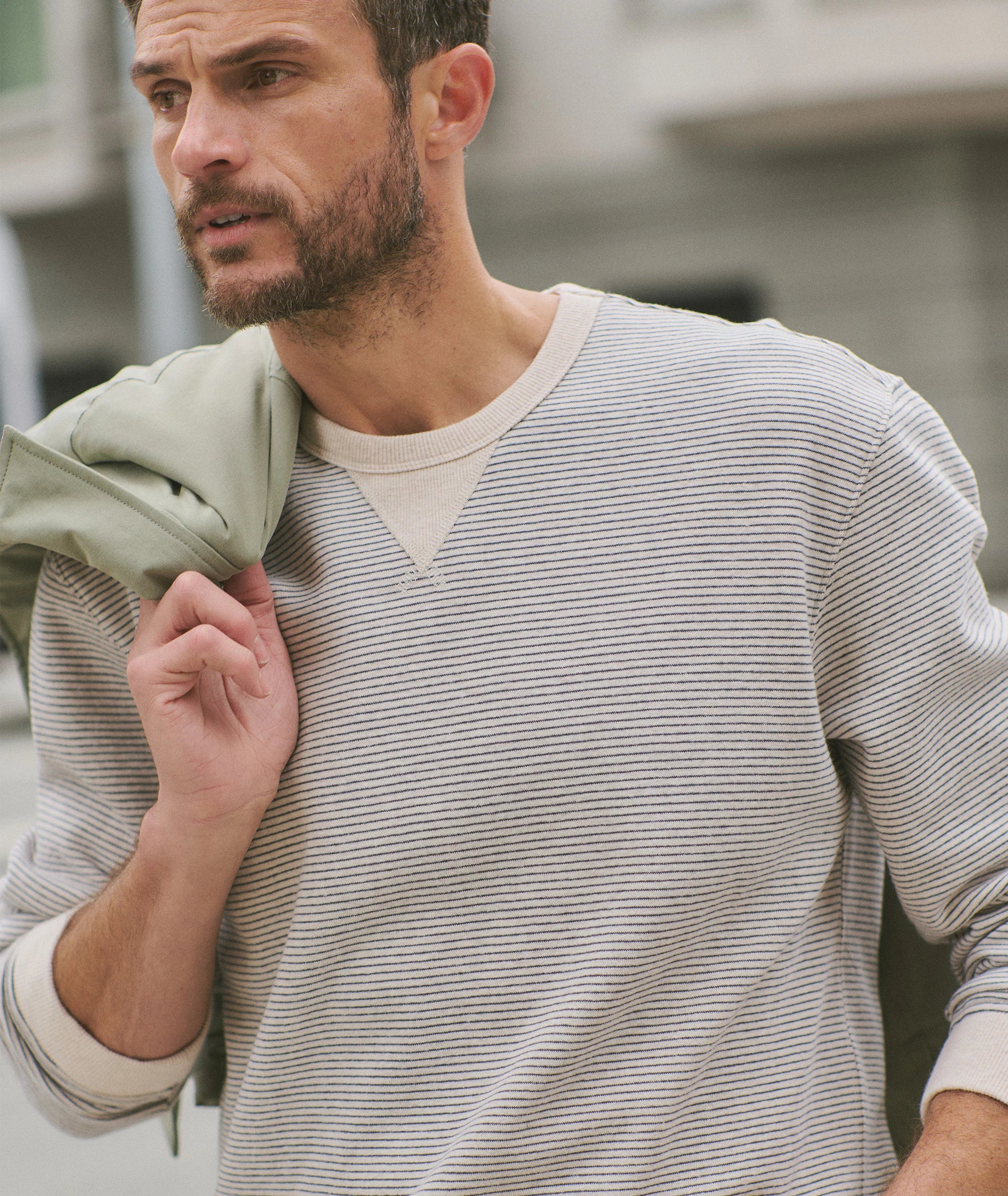 Cloud 9 Fleece Relaxed Crewneck - Driftwood Mini Stripe